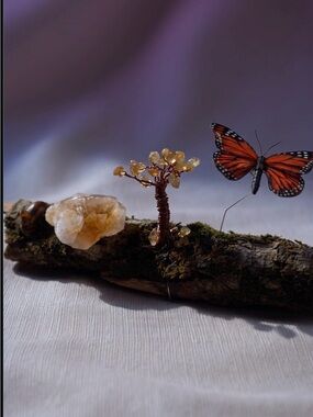 Hand crafted Midnight Monarch Driftwood Sanctuary Tabletop Piece W Gemstone Tree